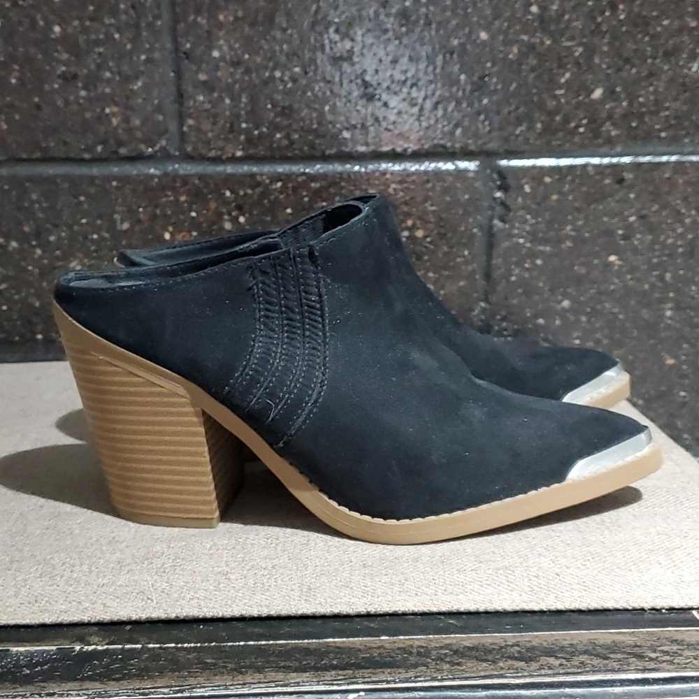 WOMENS SUN + STONE DEYZAA BLACK SUEDE POINTY TOE MULES SIZE 6 1/2